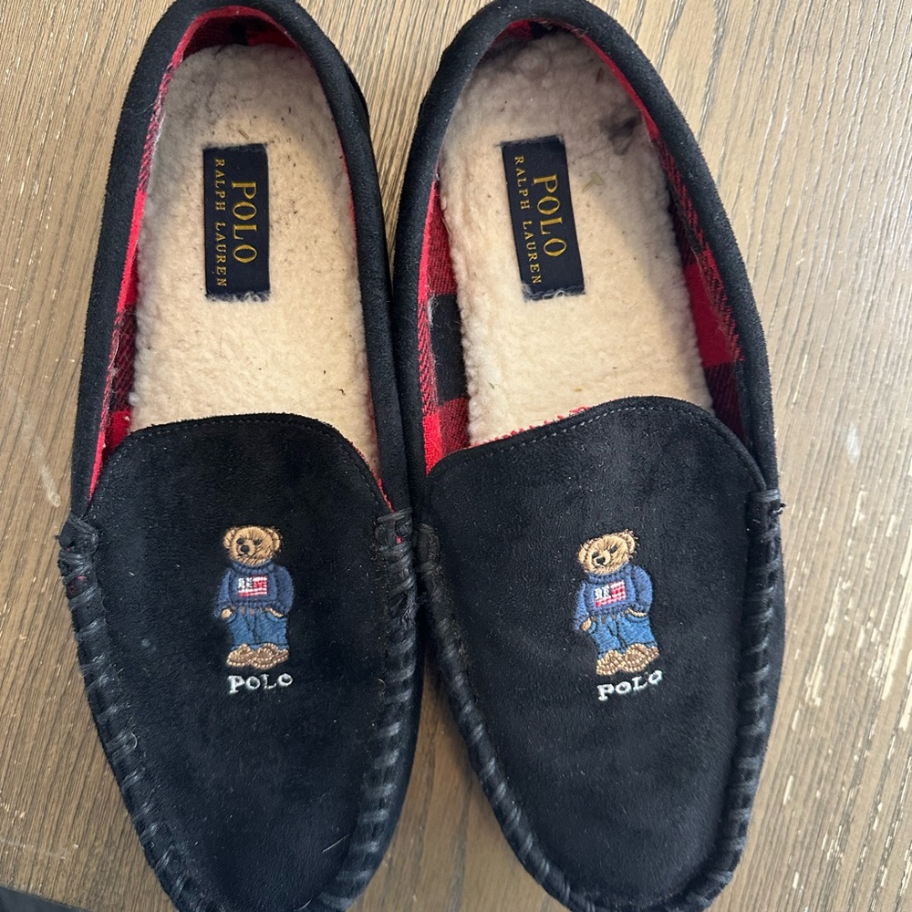 Polo Ralph Lauren Black Moccasins with Bear Embroidery